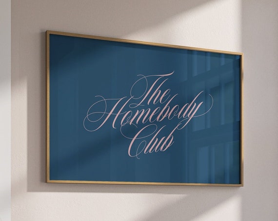Homebody Club College Apartment Print Pink Blue Aesthetic Wall Art Horizontal Living Room Prints Retro Bar Poster Feminine Girly Decor