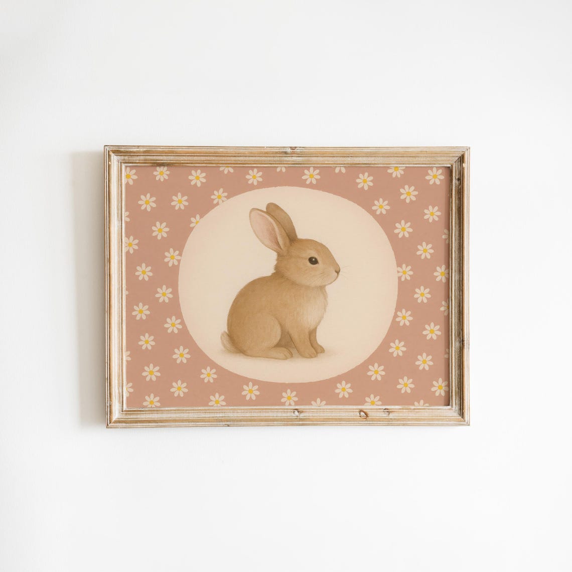 Baby Bunny Pink Daisy Background Vintage Nursery Wall Poster