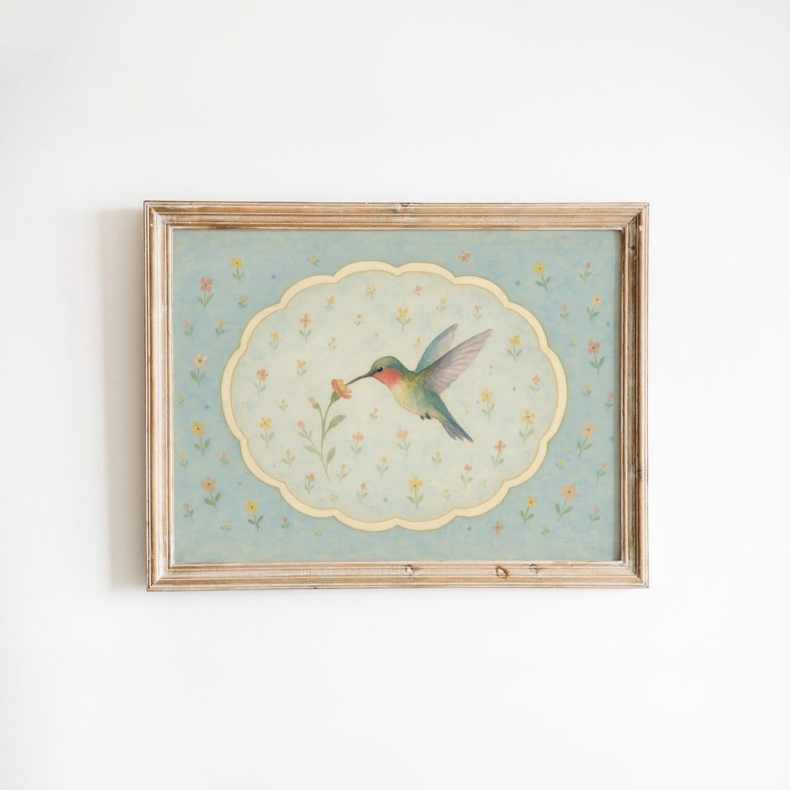 Hummingbird Flower Vintage Style Nursery Poster