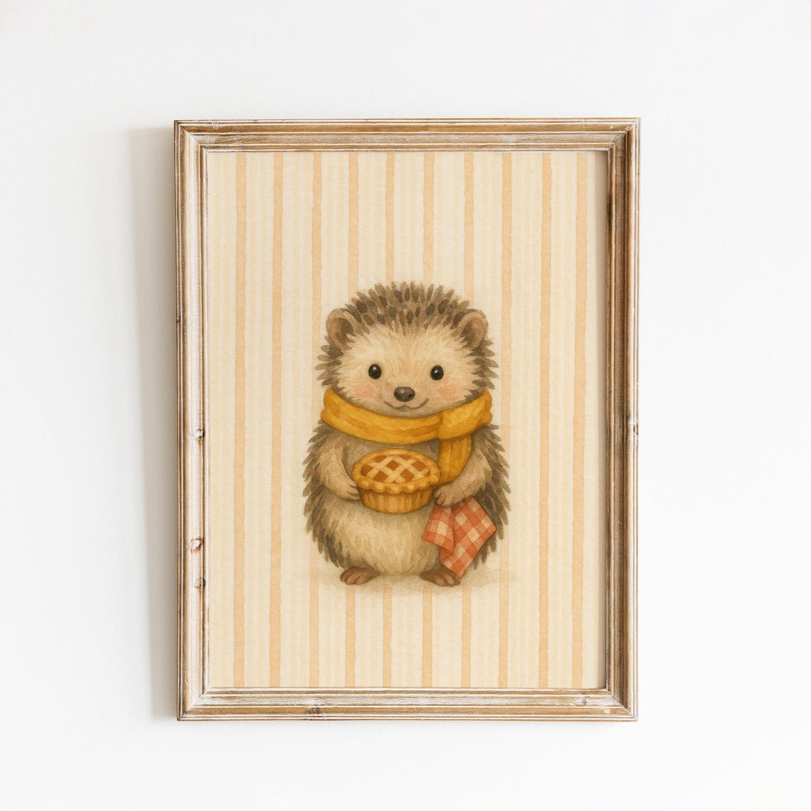 Cozy Hedgehog Nursery Poster Cute Baby Animal With Pie And Scarf Wall Art