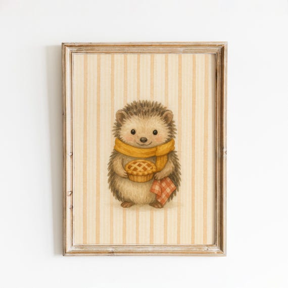 Cozy Hedgehog Nursery Poster Cute Baby Animal With Pie And Scarf Wall Art