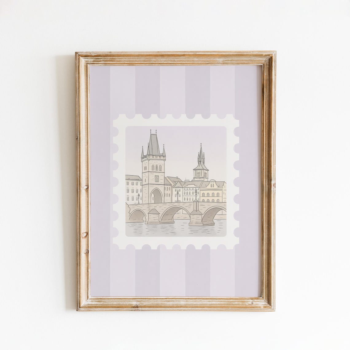 Prague Charles Bridge Old Town Tower Lavender Stamp Cityscape Poster