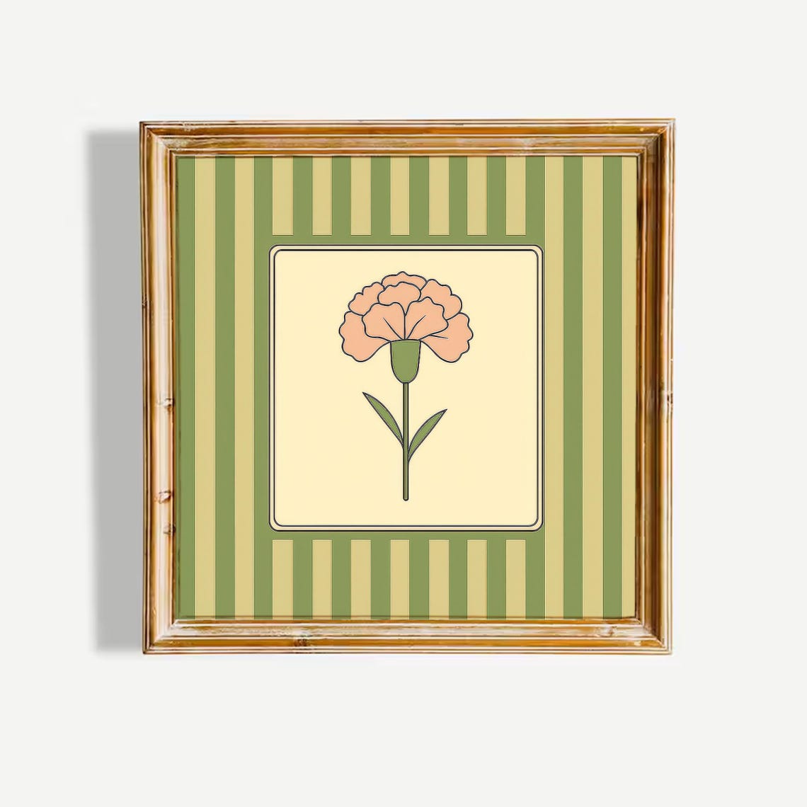 Carnation Flower Vintage Botanical Poster Green Stripe Border