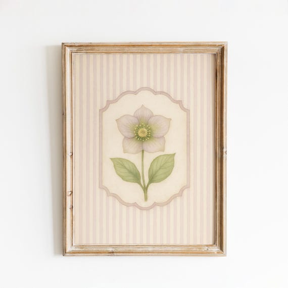 Hellebore Flower Print Vintage Botanical Poster Moody Purple Floral Wall Art