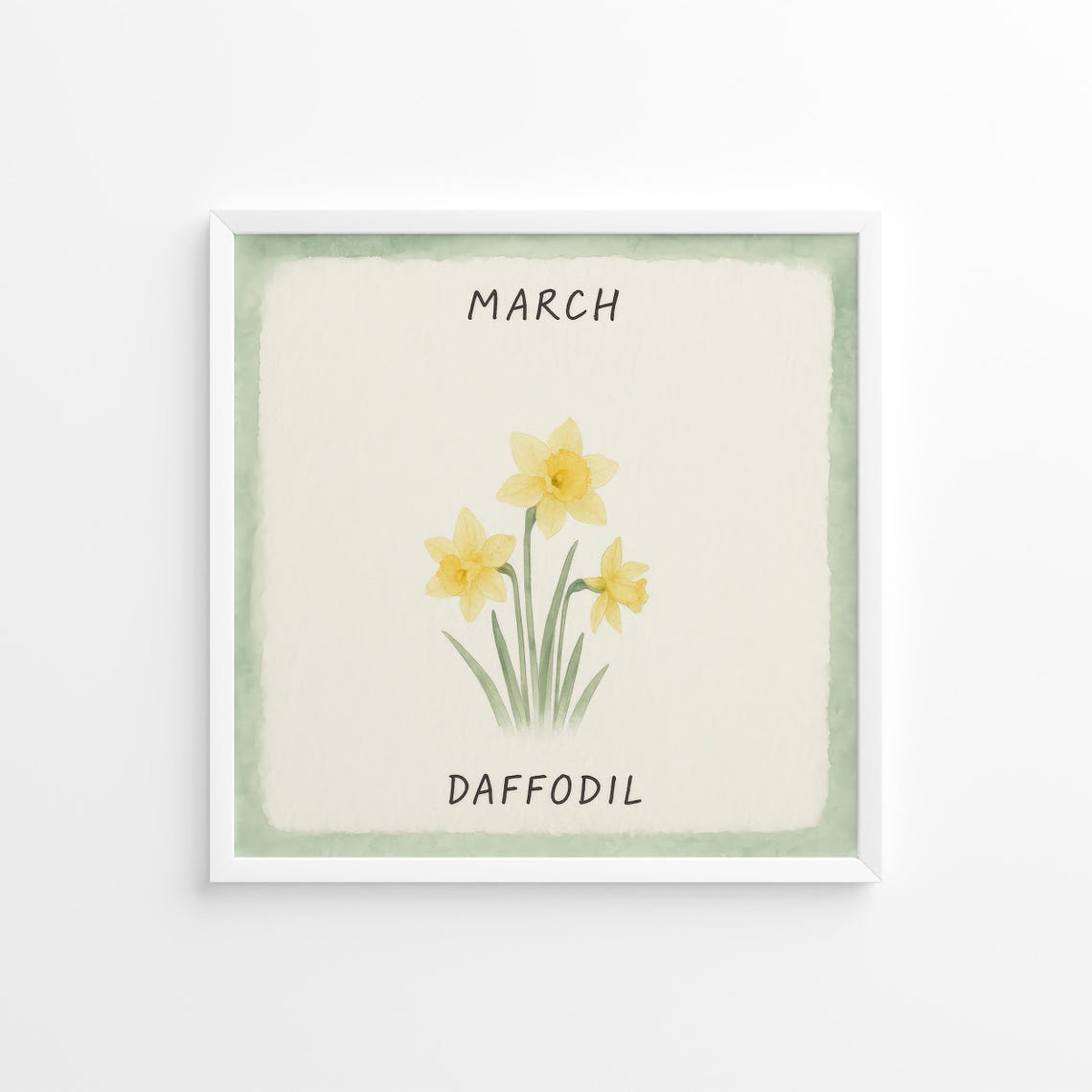 March Daffodil Yellow Watercolor Birth Flower Botanical Poster
