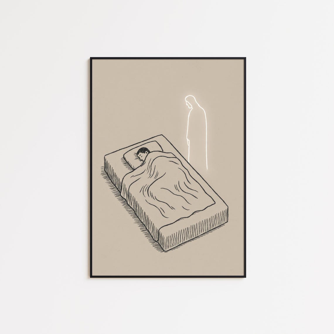 Jesus Watching Over a Sleeping Child Minimalist Christian Poster
