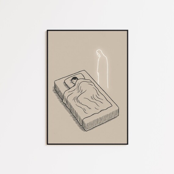 Jesus Watching Over a Sleeping Child Minimalist Christian Poster