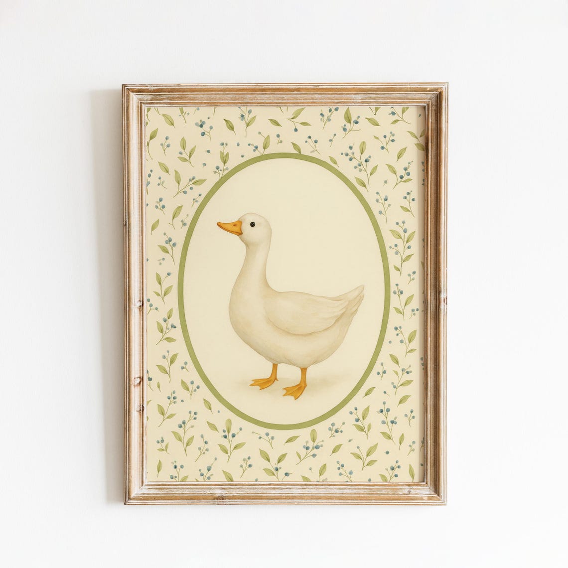 Vintage Oval Duck Nursery Poster Soft White Wall Art For Kids Room