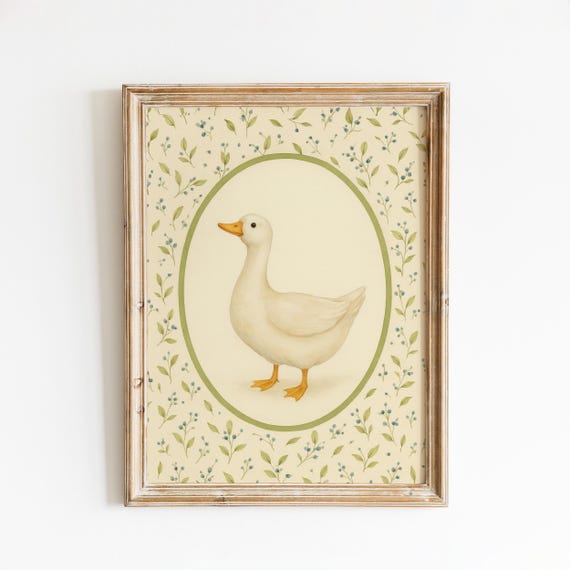 Vintage Oval Duck Nursery Poster Soft White Wall Art For Kids Room
