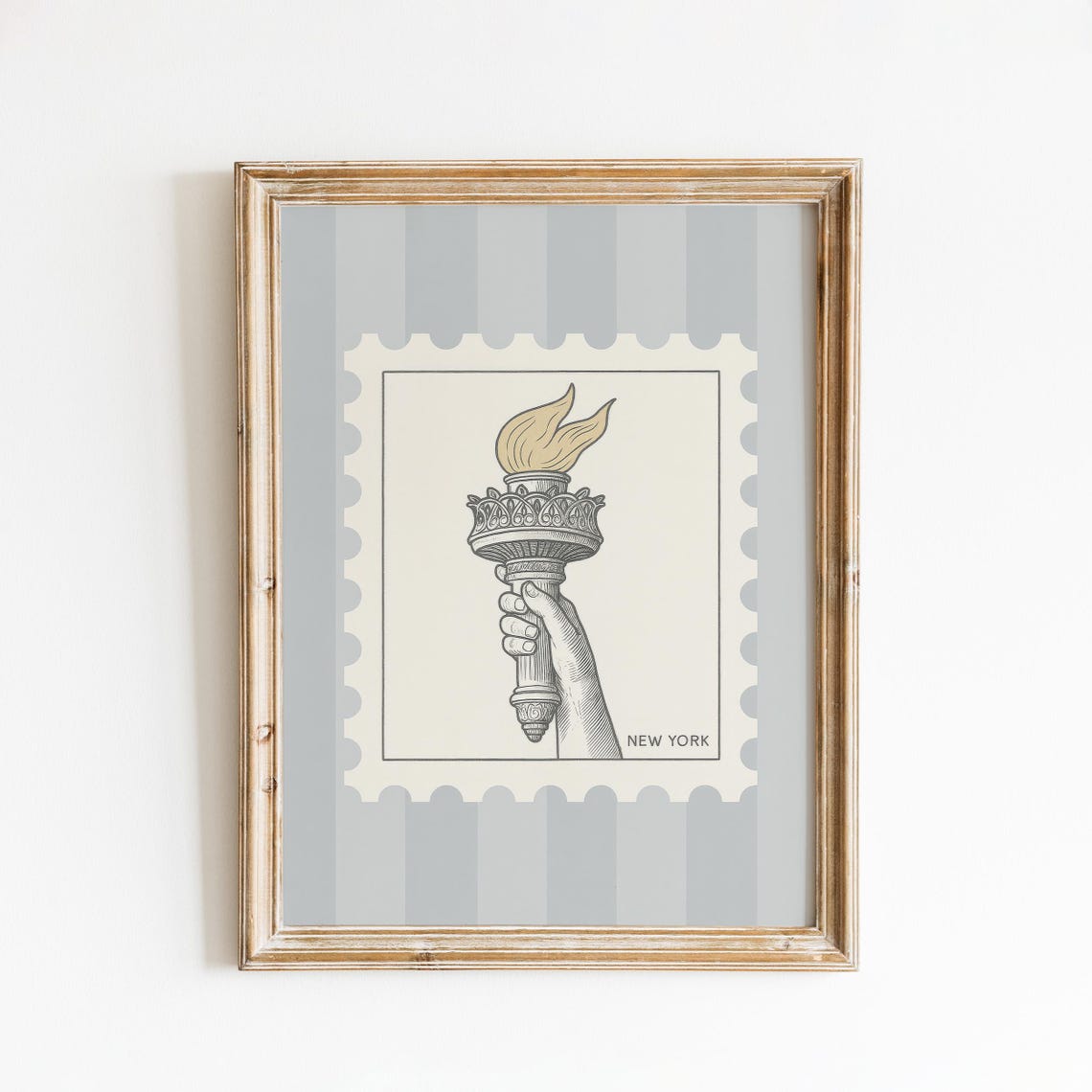 New York Liberty Torch Hand Illustration Vintage Stamp Poster