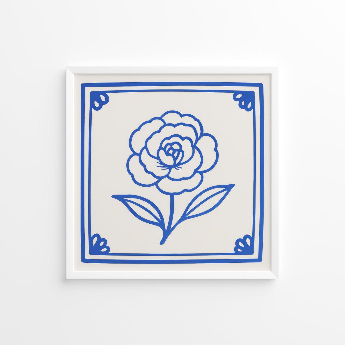 Blue Rose Line Art Mediterranean Tile Floral Minimalist Poster