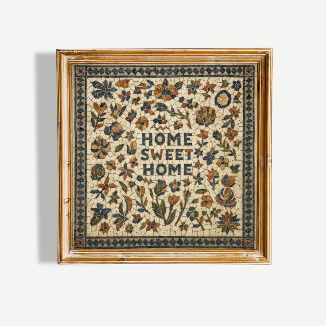Home Sweet Home Vintage Mosaic Tile Floral Kitchen Sign Poster