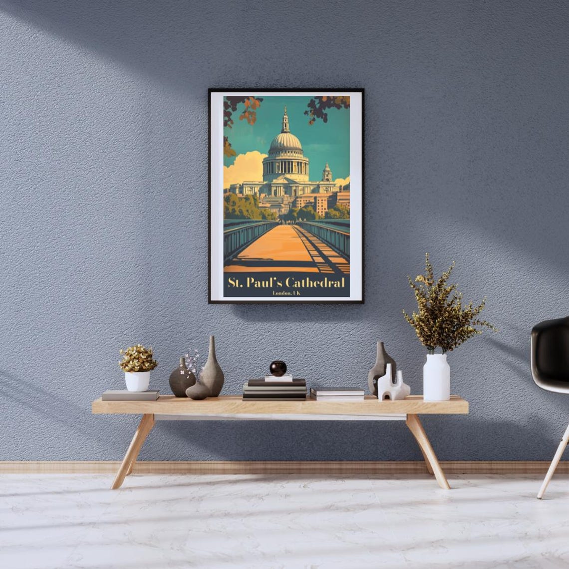 Vintage St Pauls Cathedral London Millennium Bridge View Poster - Image 2