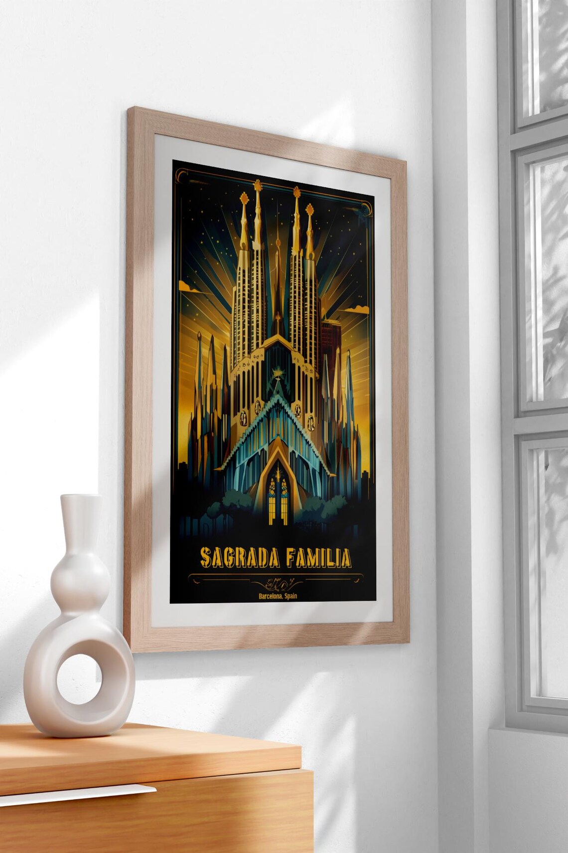 Vintage Sagrada Familia Barcelona Golden Night Glow Art Poster - Image 3