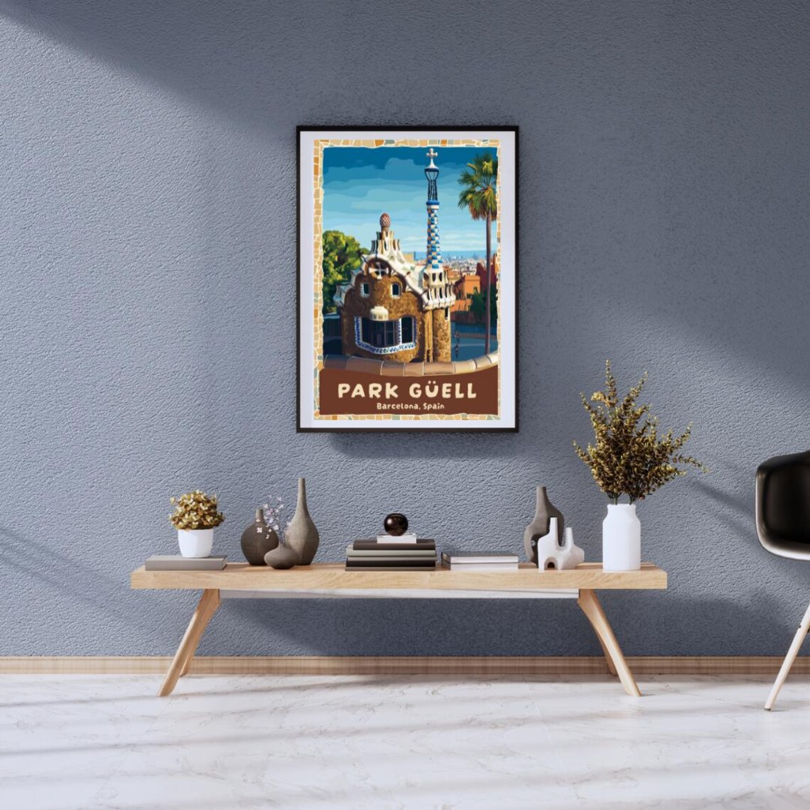 Vintage Park Guell Barcelona Gaudi Gingerbread House View Poster - Image 2