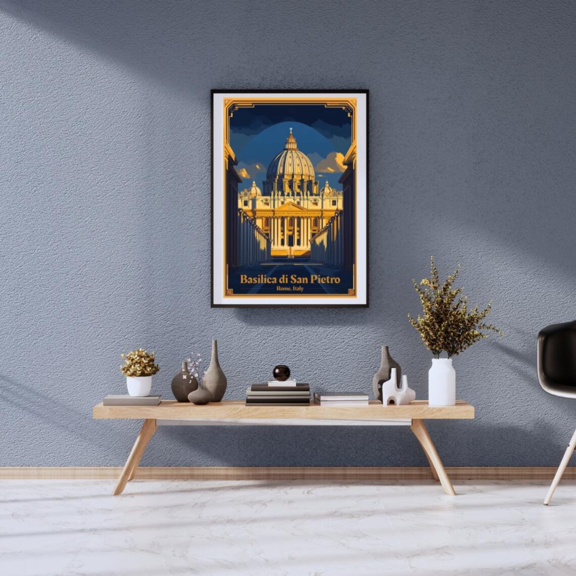 Majestic Basilica Di San Pietro Rome Golden Vintage Travel Poster - Image 2