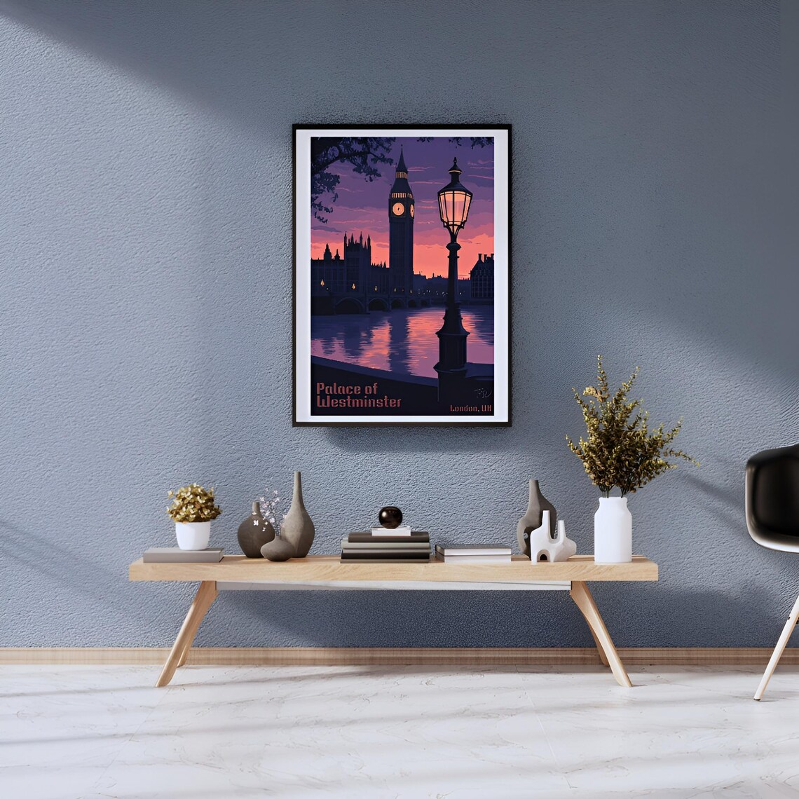 Vintage Palace of Westminster London Big Ben Sunset Art Poster - Image 2