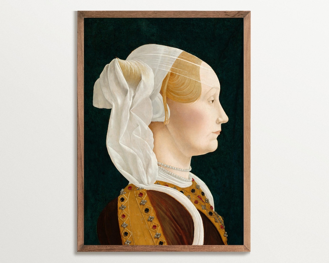 Renaissance Woman Profile with White Veil Classic Portrait Poster