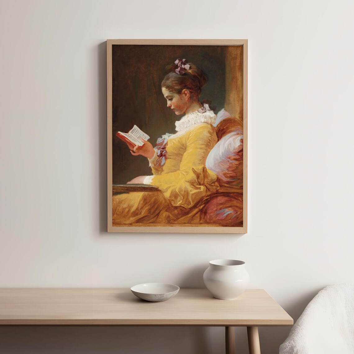 Young Woman Reading in a Golden Yellow Rococo Gown Art Poster - Image 2