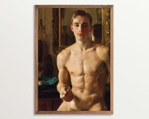 The Boxer Male Nude Vintage Portrait Art Print