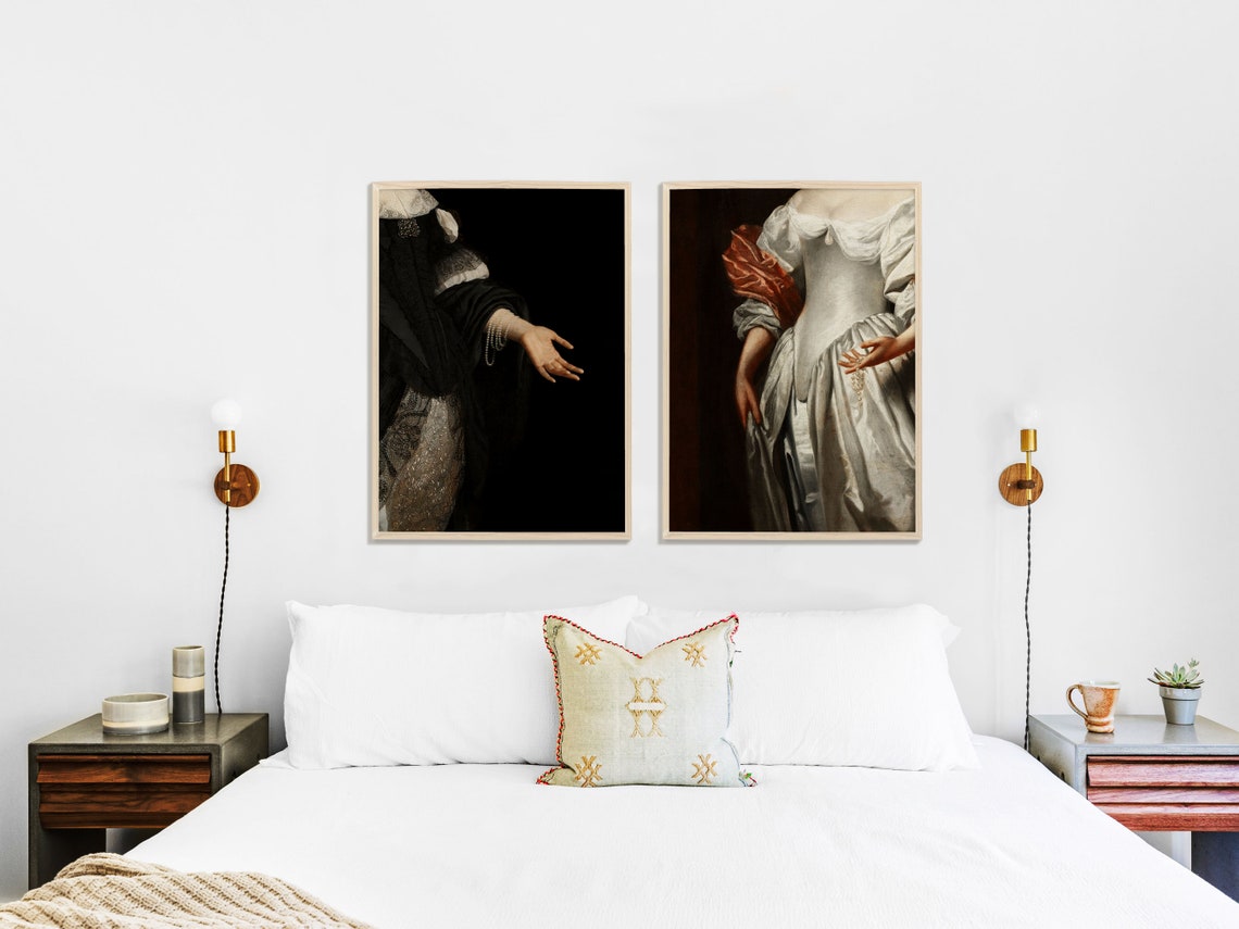 Moody Portrait Painting Print, Baroque Pearls Wall Art - Image 2