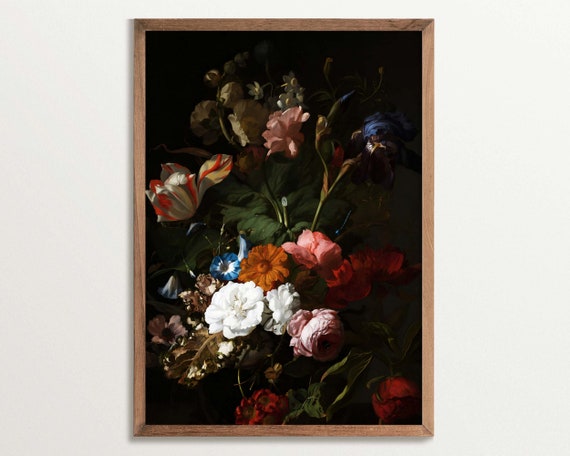 Moody Floral Botanical Art Print, Vintage Dark Decor