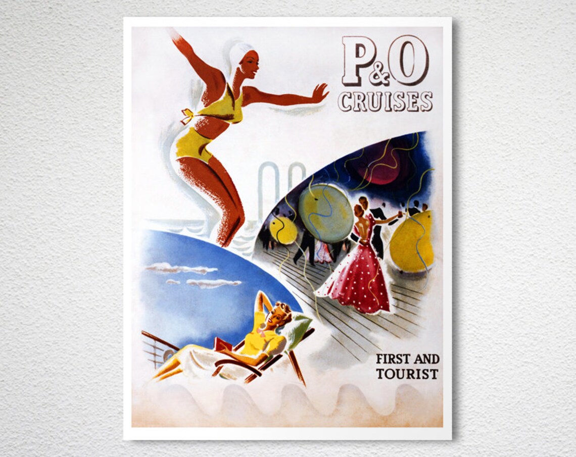 P and O Cruises First and Tourist Vintage Travel Poster Art Deco Swim - Image 2
