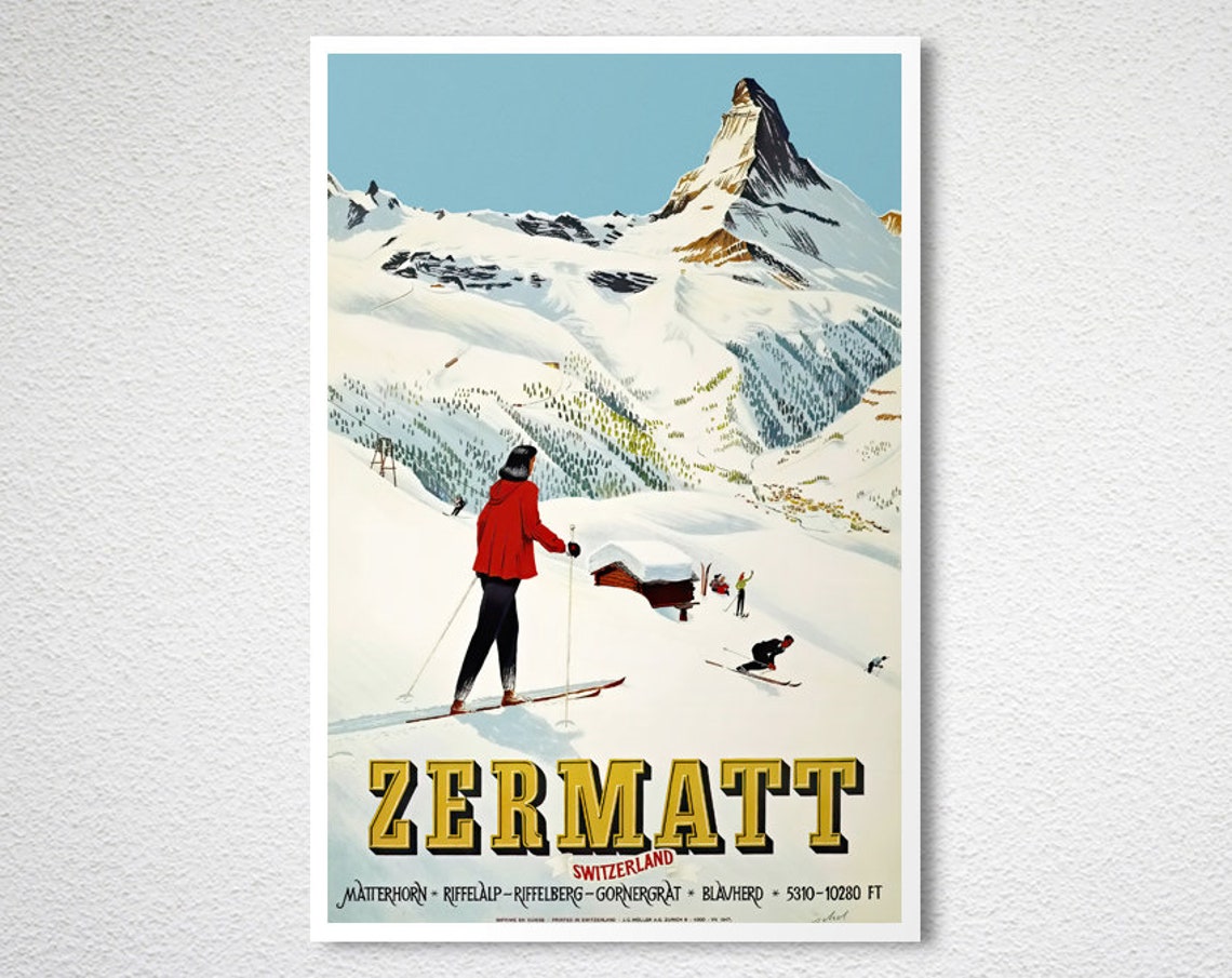Zermatt Switzerland Matterhorn Vintage Ski Resort Travel Poster - Image 2