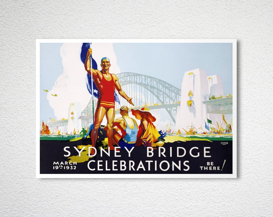 Sydney Bridge Celebrations 1932 Vintage Travel Poster - Image 2