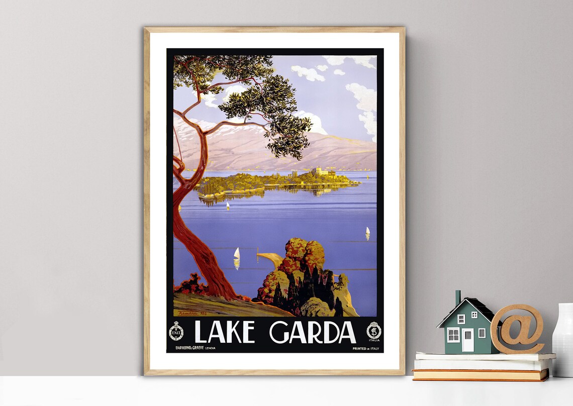 Lake Garda Italy Vintage Travel Poster, Lake Landscape