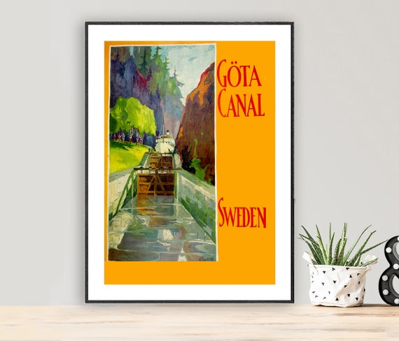Sweden Gta Canal Vintage Travel Poster Poster Paper Or Print Gift Idea Wall Decor