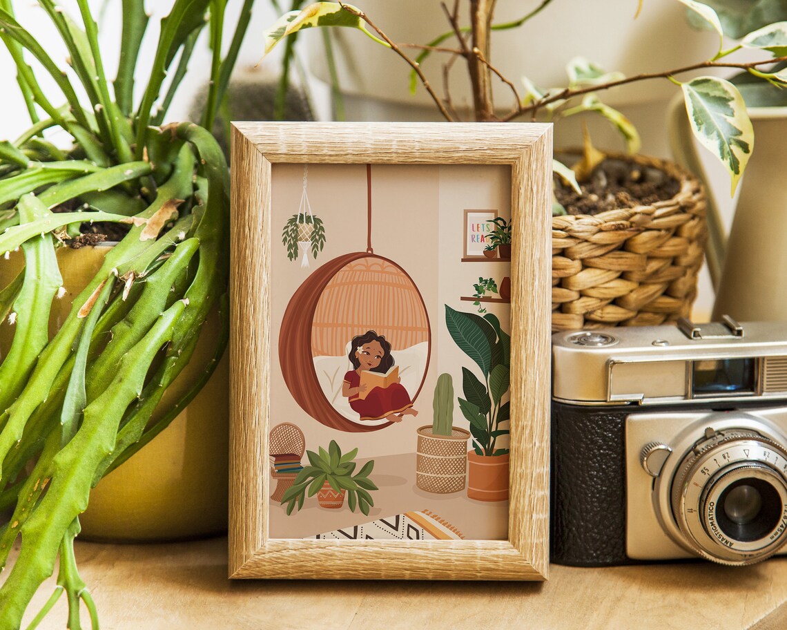 Indian Girl Reading Book, South Asian Art Print - Image 2