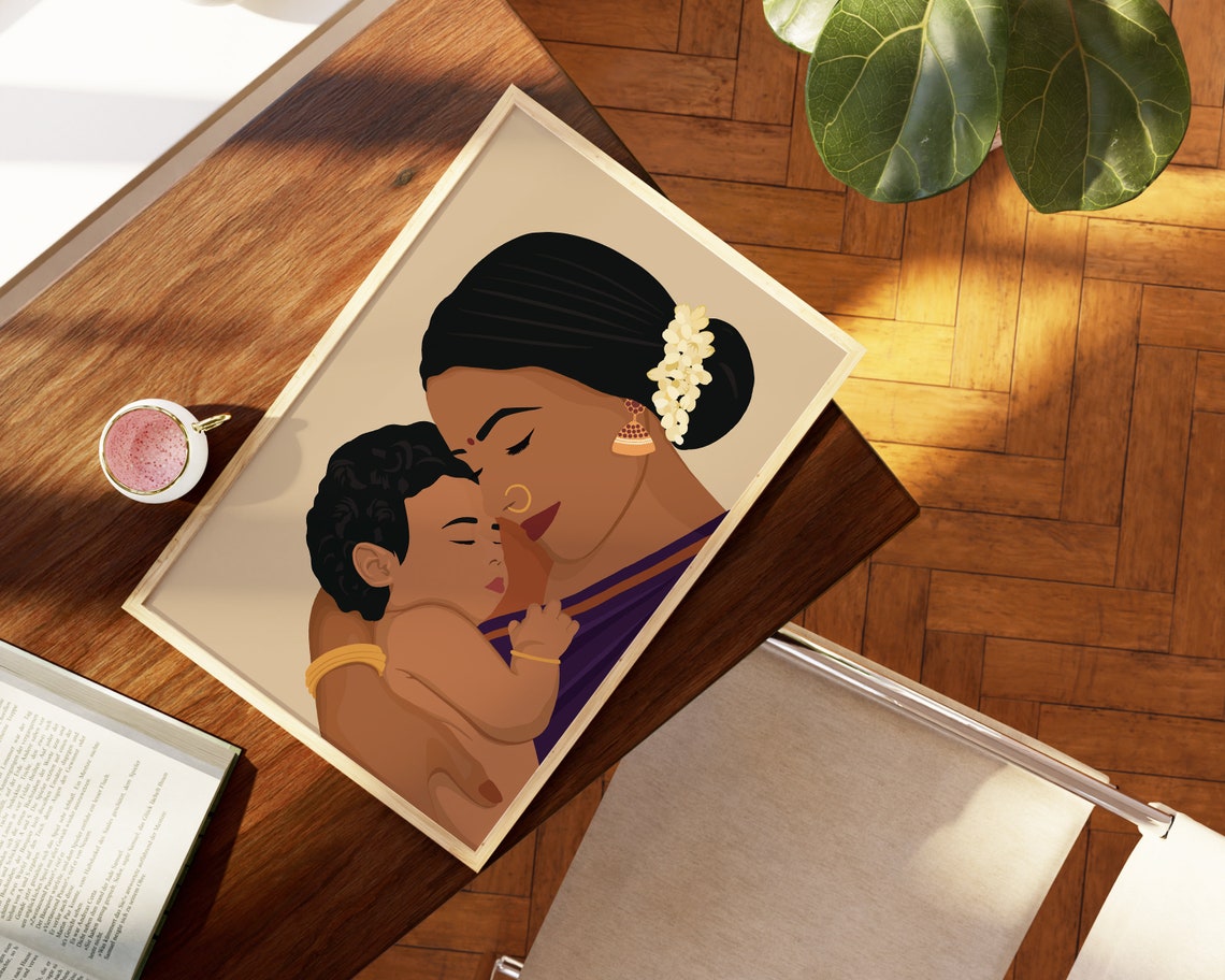 Mother Child Art Print, South Asian Indian Art - Image 4