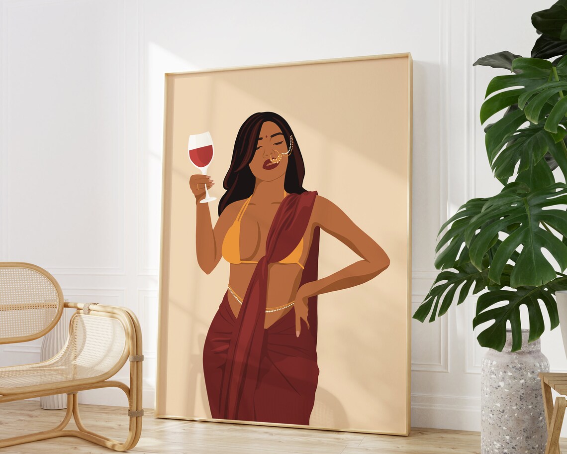 Modern Indian Woman Drinking, South Asian Art Print - Image 2