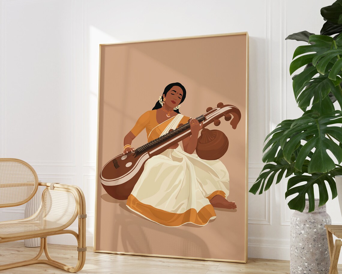 Veena Art, Indian Woman Musician Art Print - Image 4