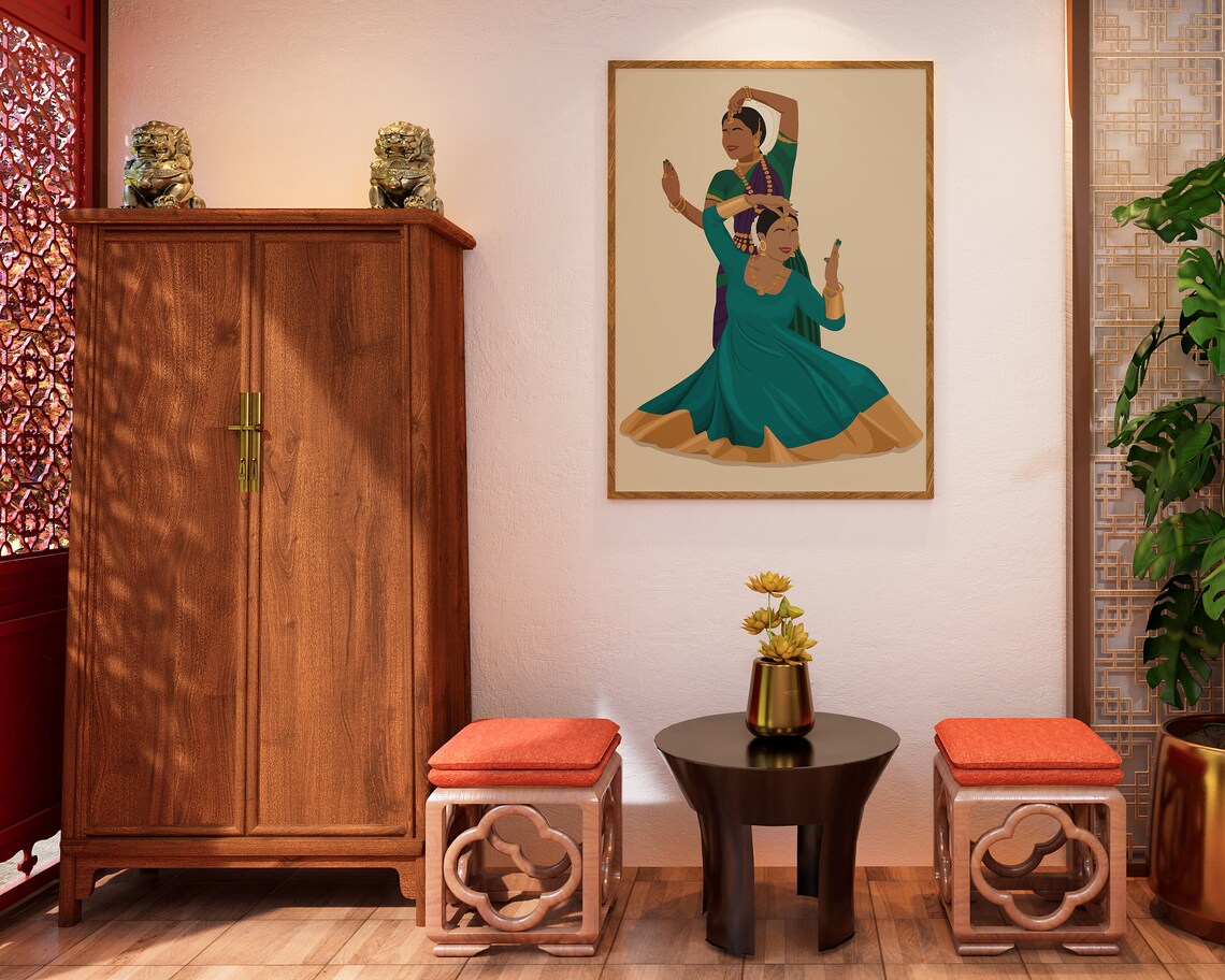 Odissi Kathak Jugalbandi Indian Dancers Art Print - Image 3
