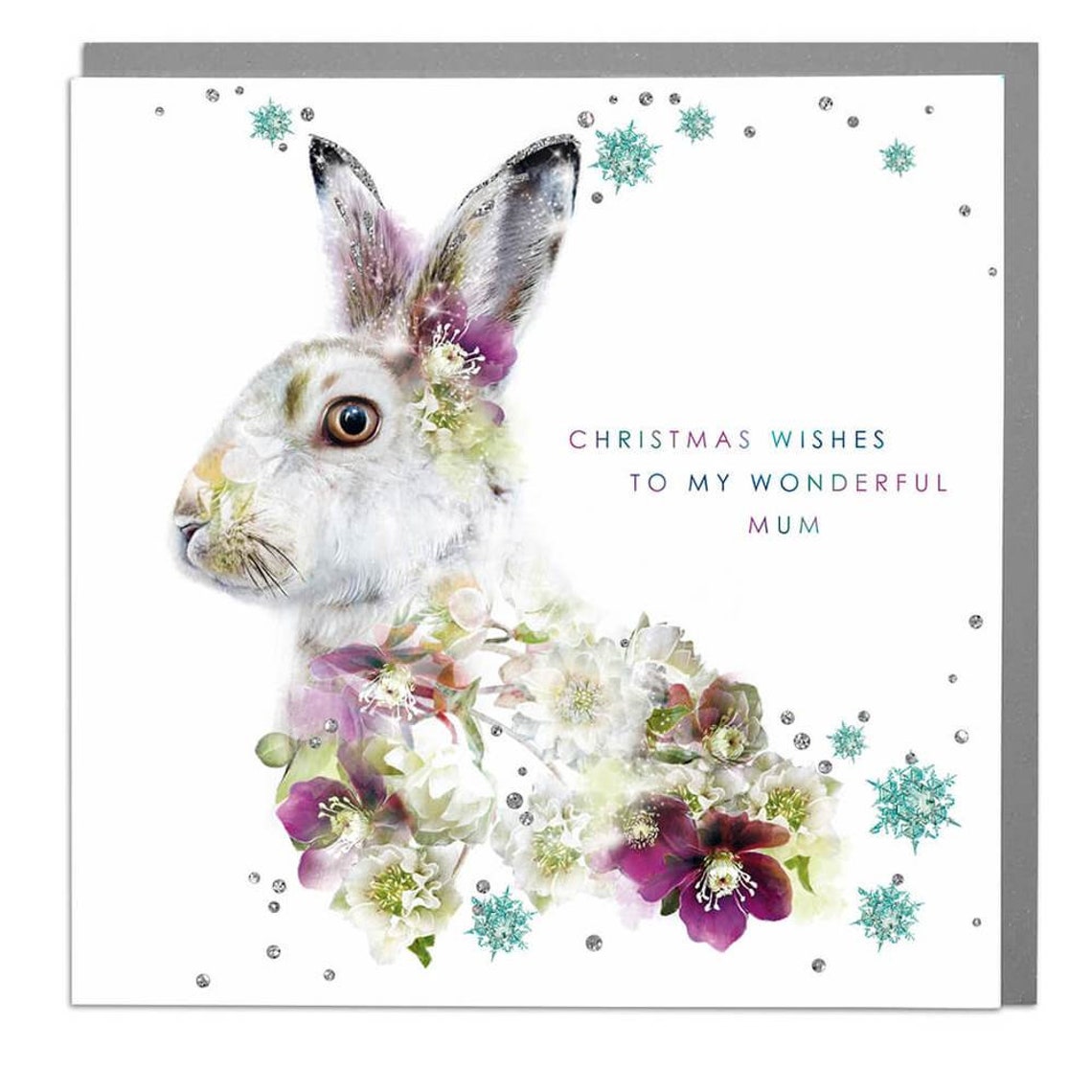 Mountain Hare Wonderful Mum Christmas Wishes Card Floral Art Print
