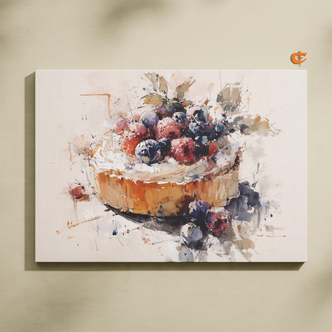 Rustic Berry Tart Watercolor Cake Painting Bakery Kitchen Wall Poster
