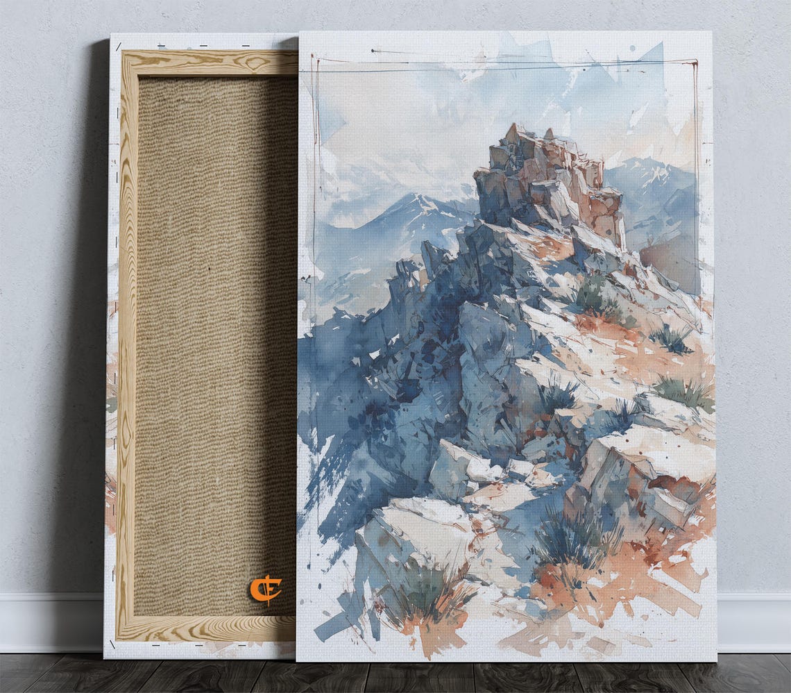 Rocky Mountain Peak Watercolor Blue Rust Rugged Summit Nature Poster