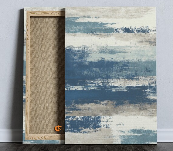 Blue Striped Abstract Coastal Texture Modern Minimalist Wall Art