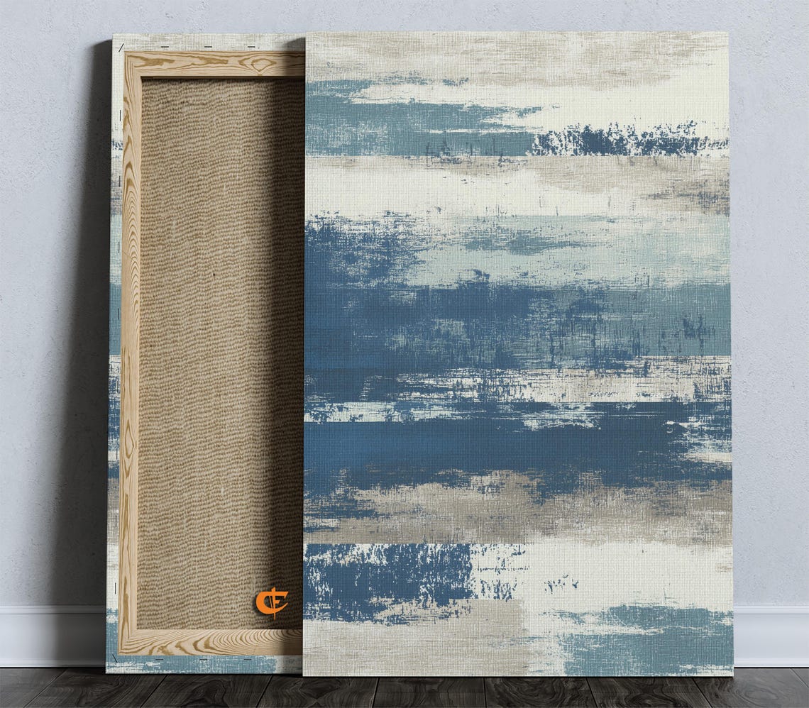 Blue Striped Abstract Coastal Texture Modern Minimalist Wall Art