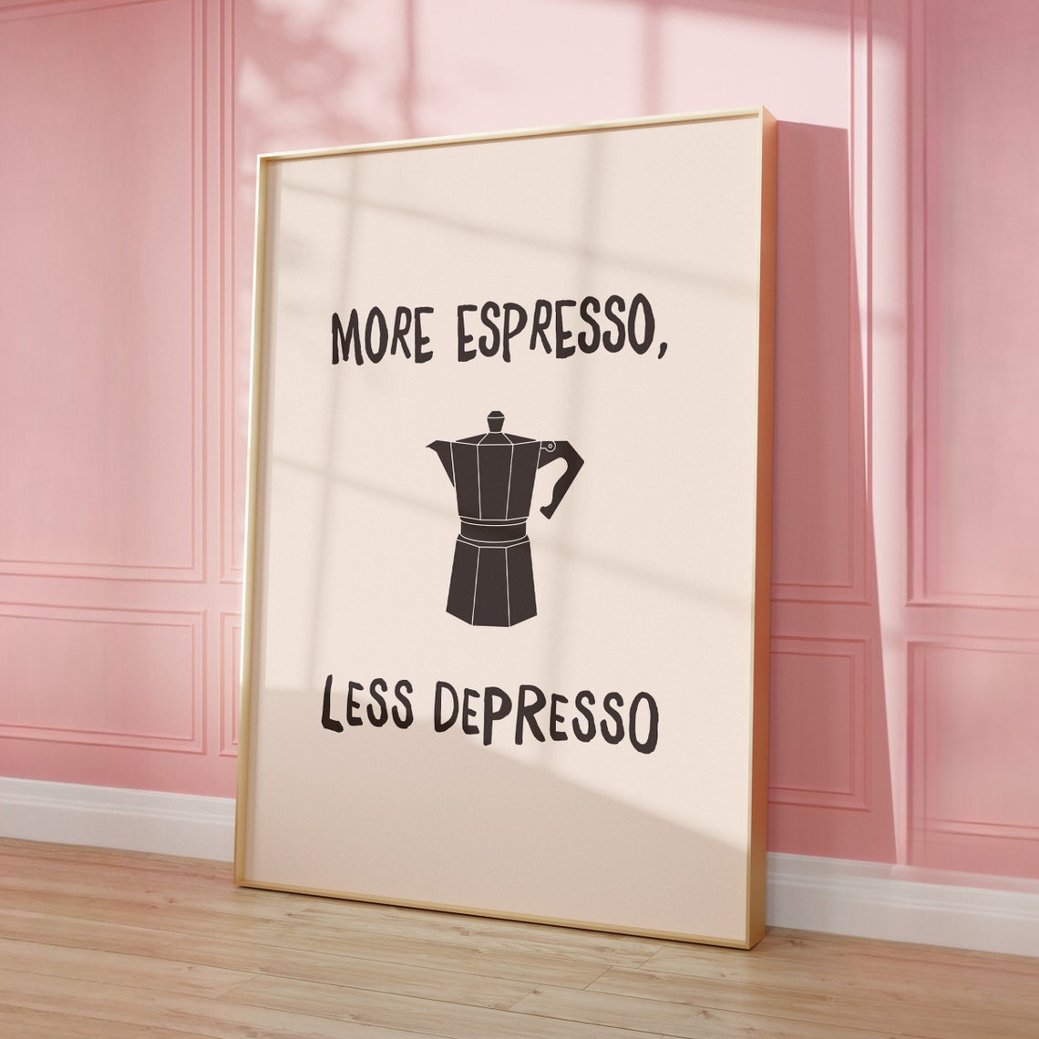 More Espresso Less Depresso Funny Moka Pot Kitchen Coffee Poster - Image 3