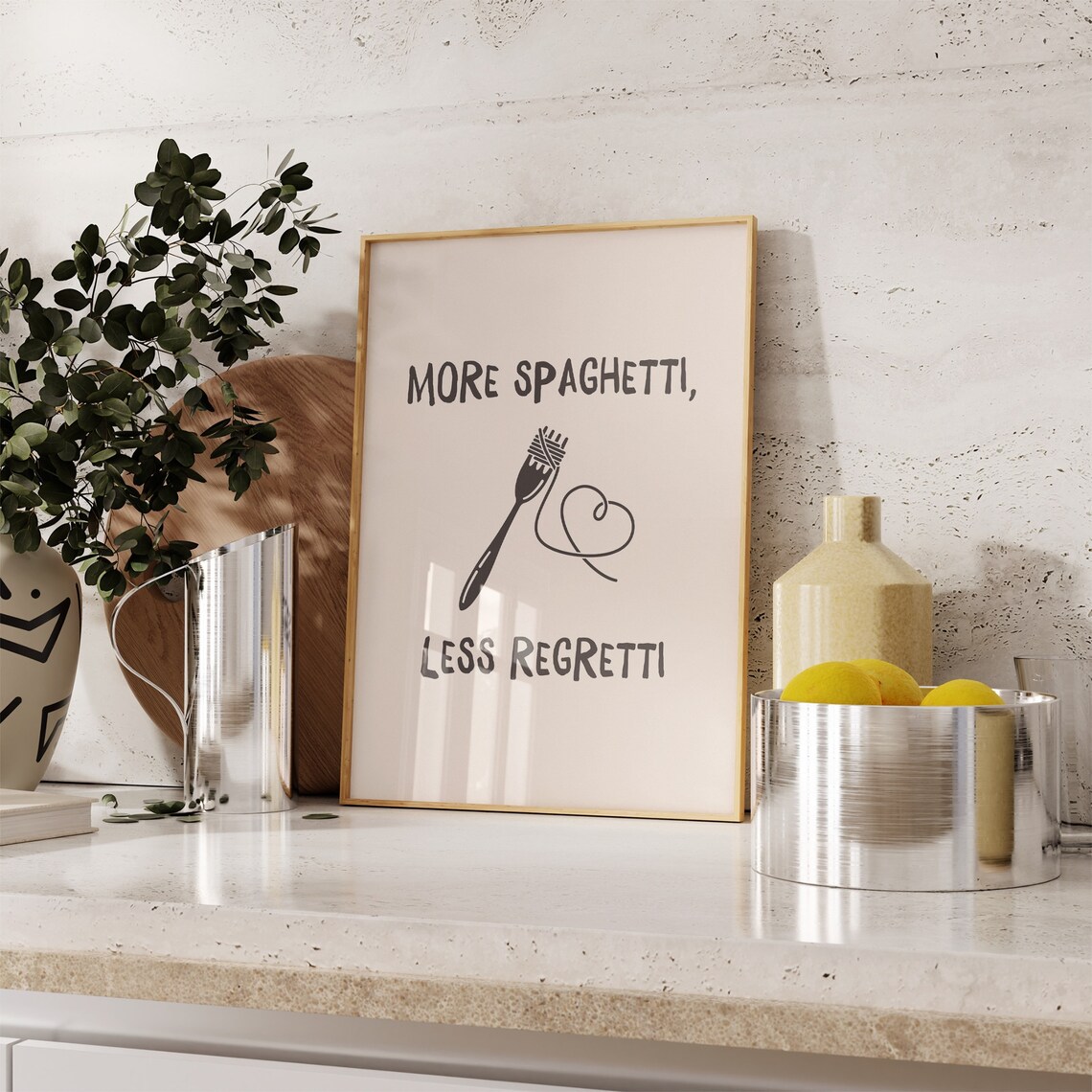 Kitchen Wall Art More Spaghetti Less Regretti Print Cute Pasta Print Aesthetic Kitchen Art Trendy Typography Print Instant - Image 3