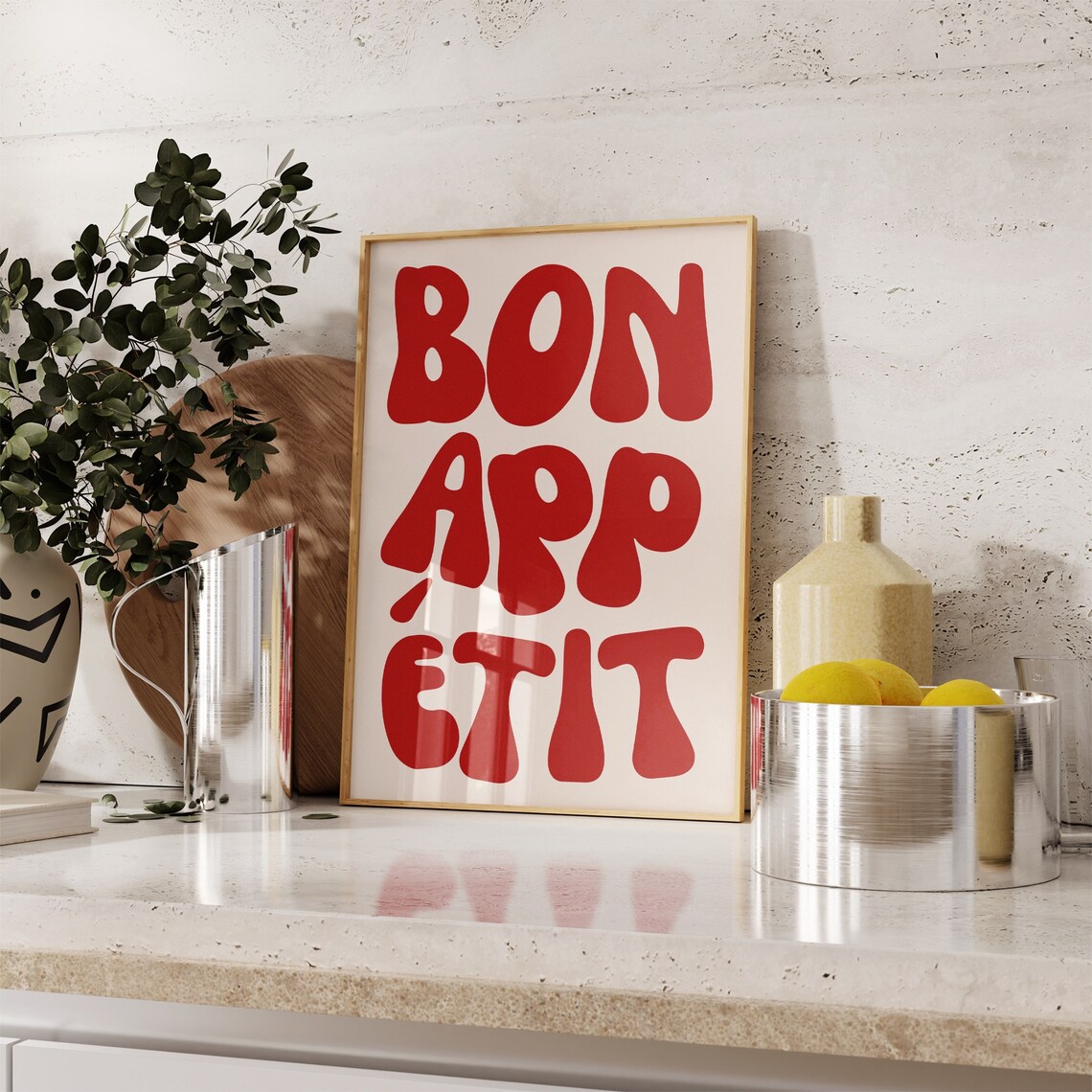 Bon Appetit Trendy Typography Kitchen Poster Print - Image 2