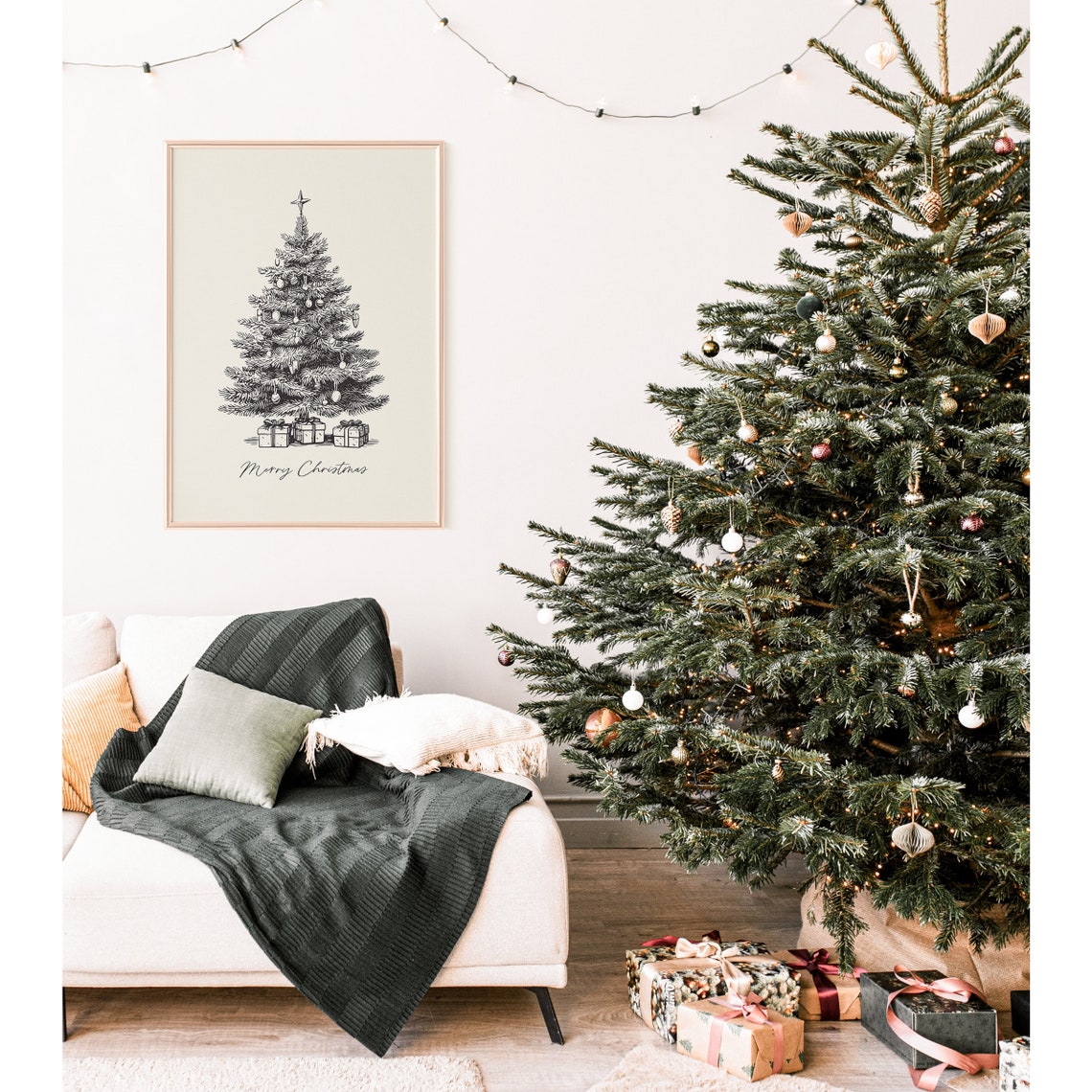 Hand Drawn Christmas Tree With Gifts Merry Christmas Sketch Poster - Image 4