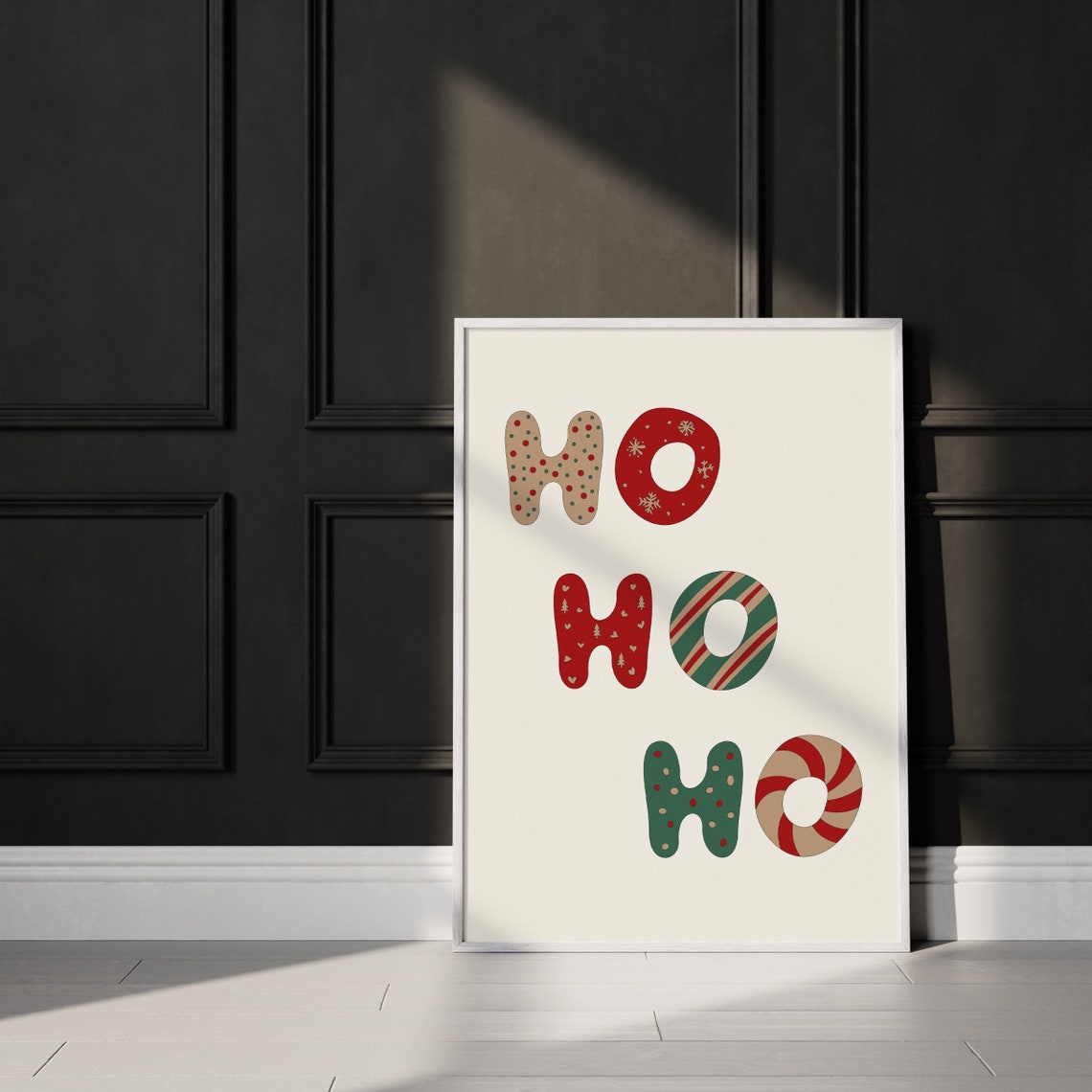 Ho Ho Ho Playful Patterned Retro Christmas Lettering Art Poster