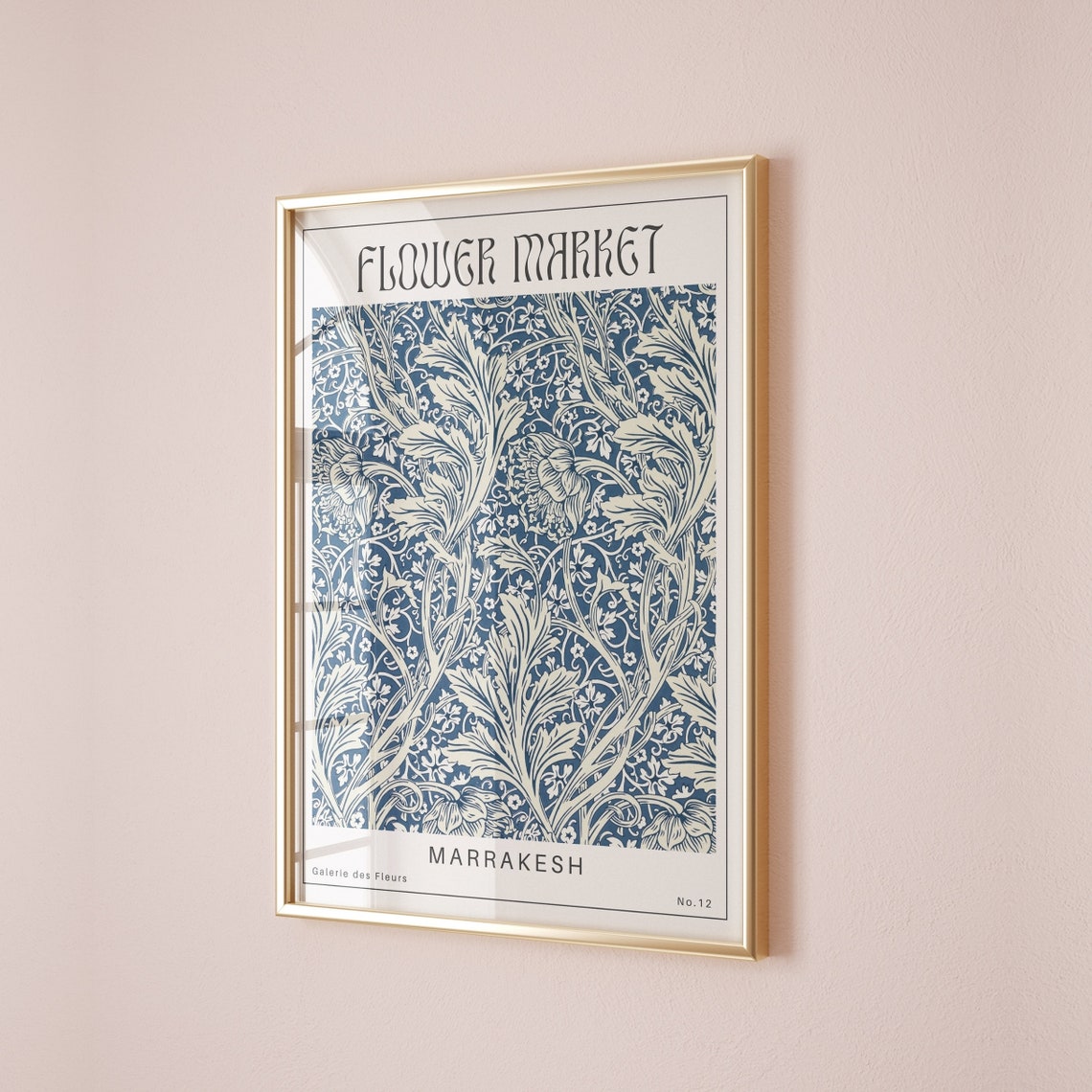 Marrakesh Flower Market Blue Vintage Botanical Pattern Poster - Image 3