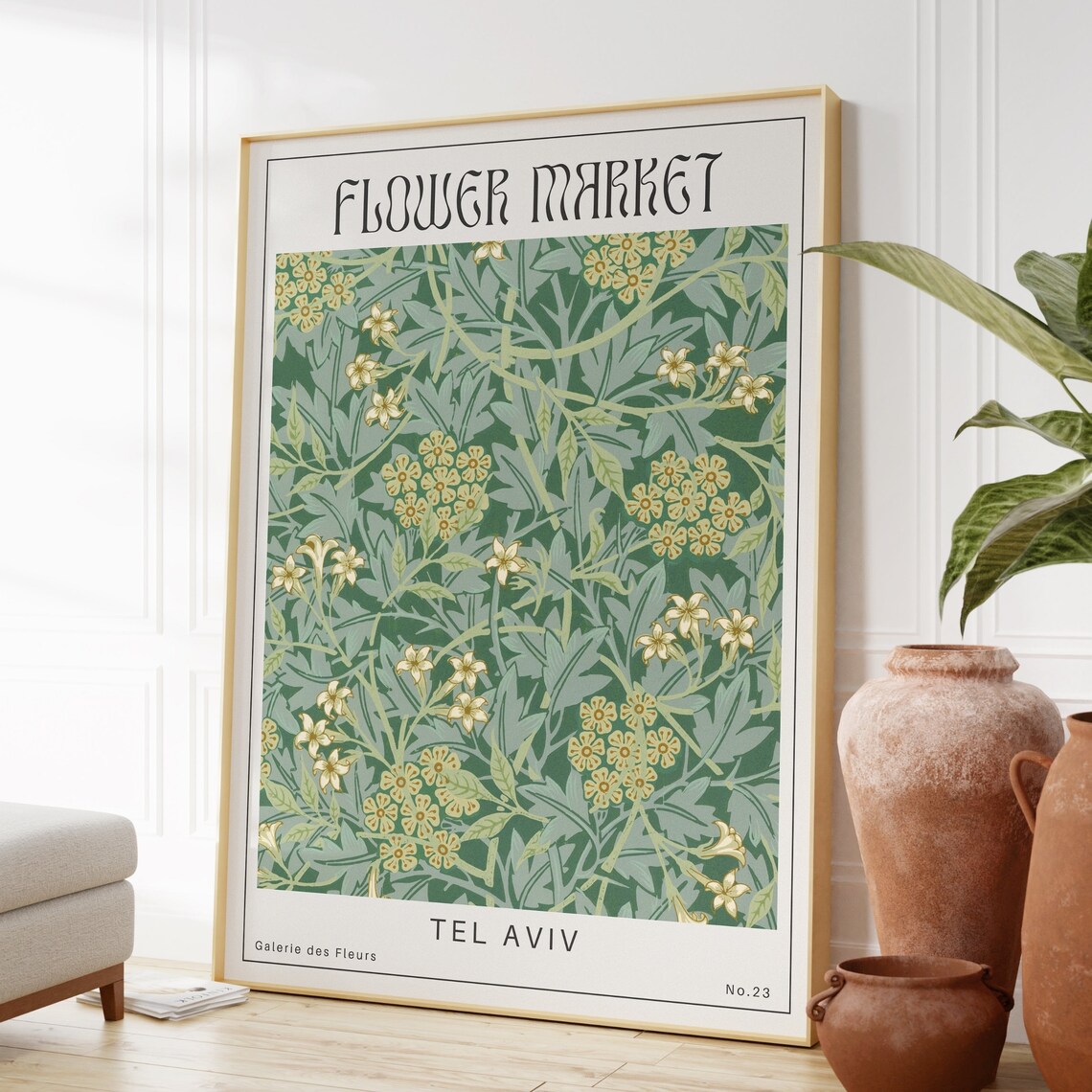 Tel Aviv Flower Market Green Vintage Botanical Pattern Poster - Image 3