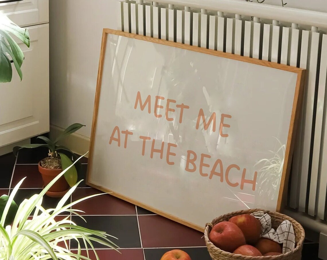 Meet Me At The Beach Peach Hand Lettering Coastal Decor Poster - Image 4