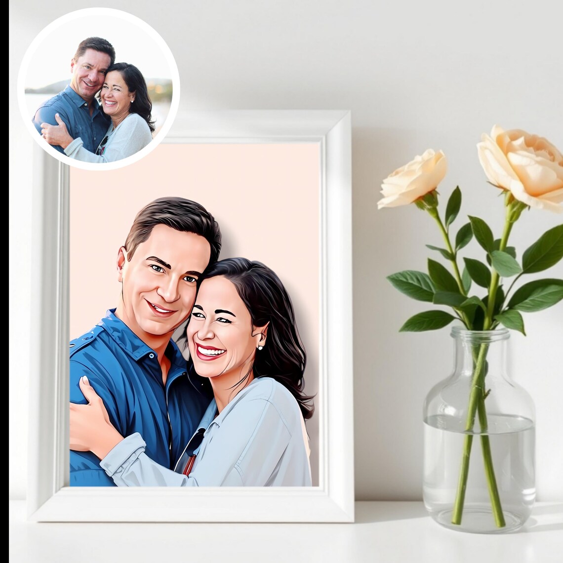 Playful Cartoon Couple Embrace Hug Custom Portrait From Photo Poster - Image 2